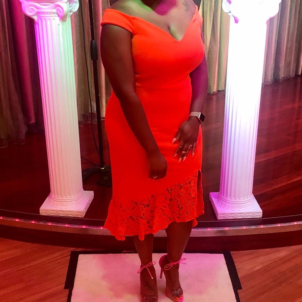 Orange off the shoulder dress